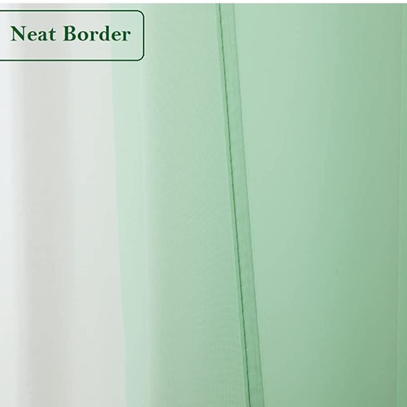 PI Green Sheer Voile Curtains Panels,Ring Top Natural Window Draperies - Picture 2 of 7